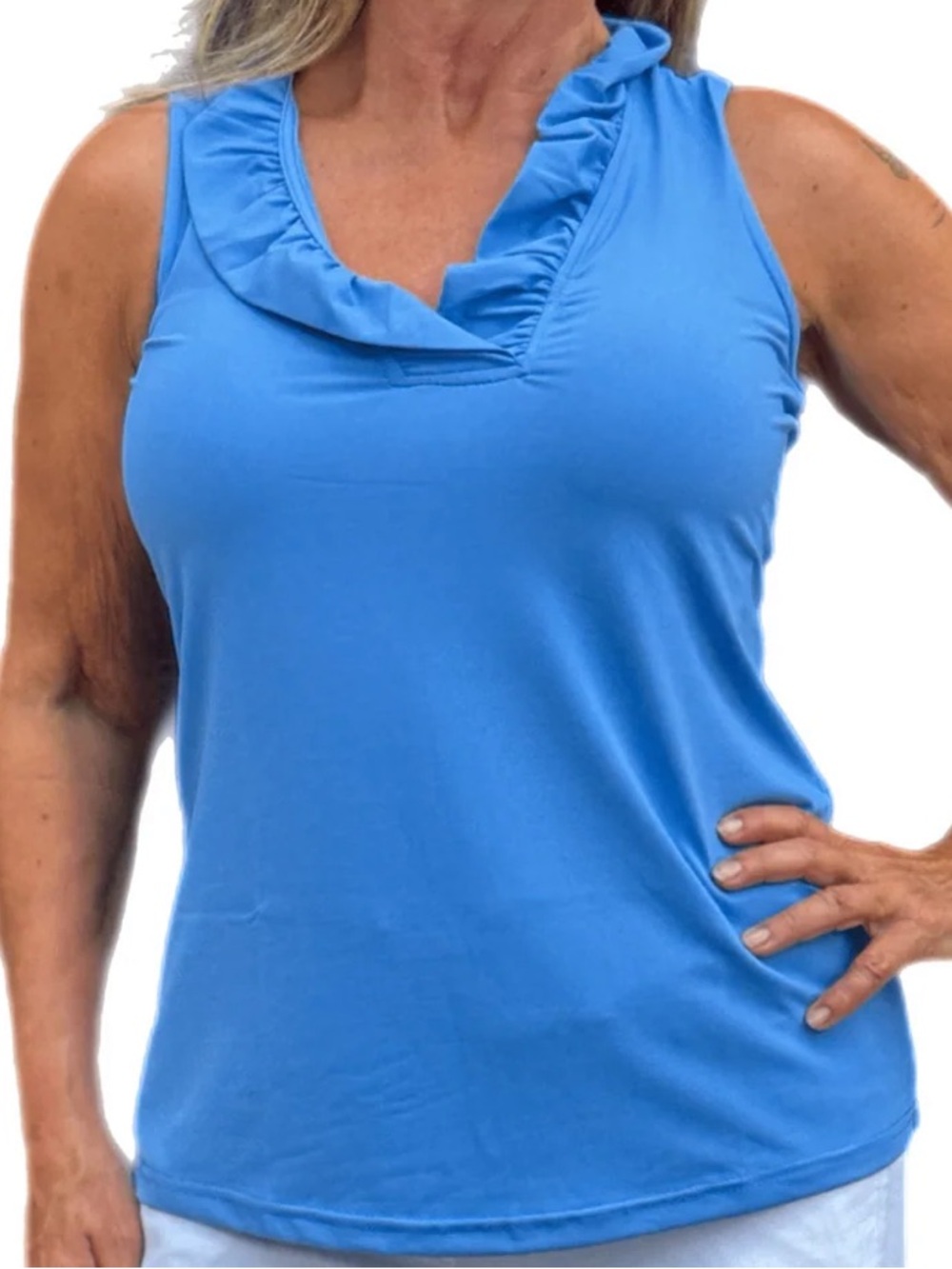 Lulu-B Royal Blue Sleeveless Ruffled Neck Top